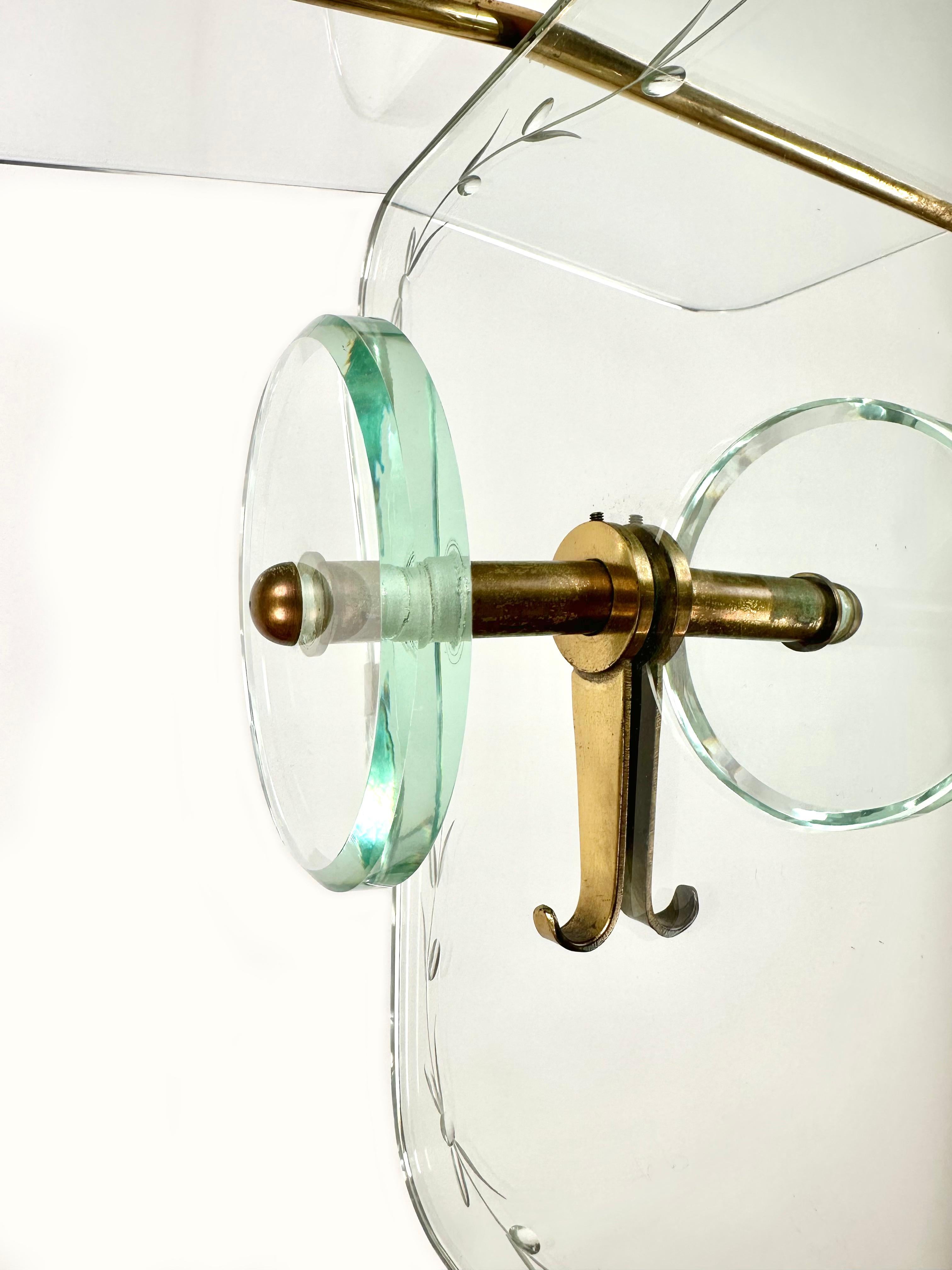 Coat Rack Hanger Shelf in Mirror, Brass and Glass by Cristal Art, Italy, 1950s 1