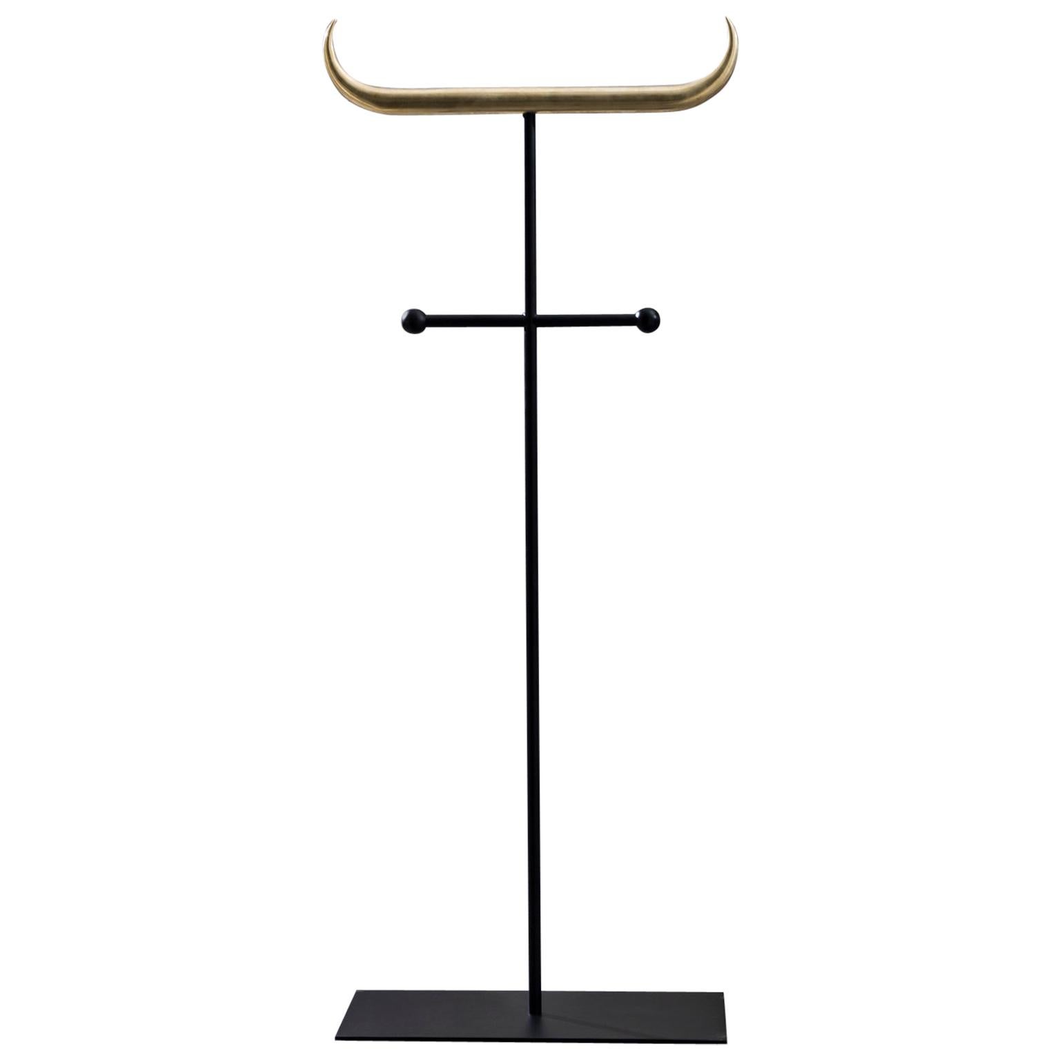 Coat Rack in Cast Brass and Carbon Steel For Sale