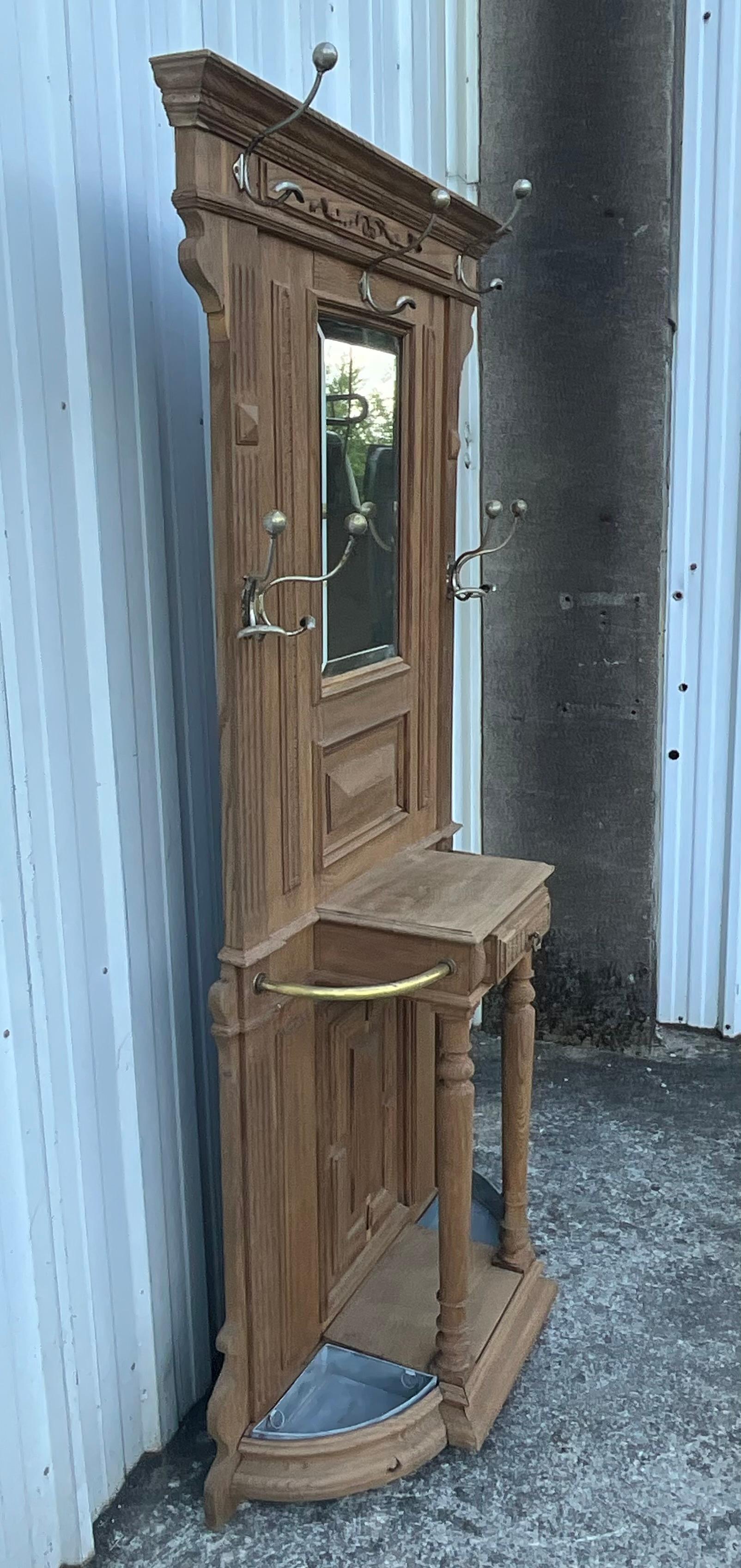 French Coat Rack In Solid Oak Late 19th Louis Philippe Style