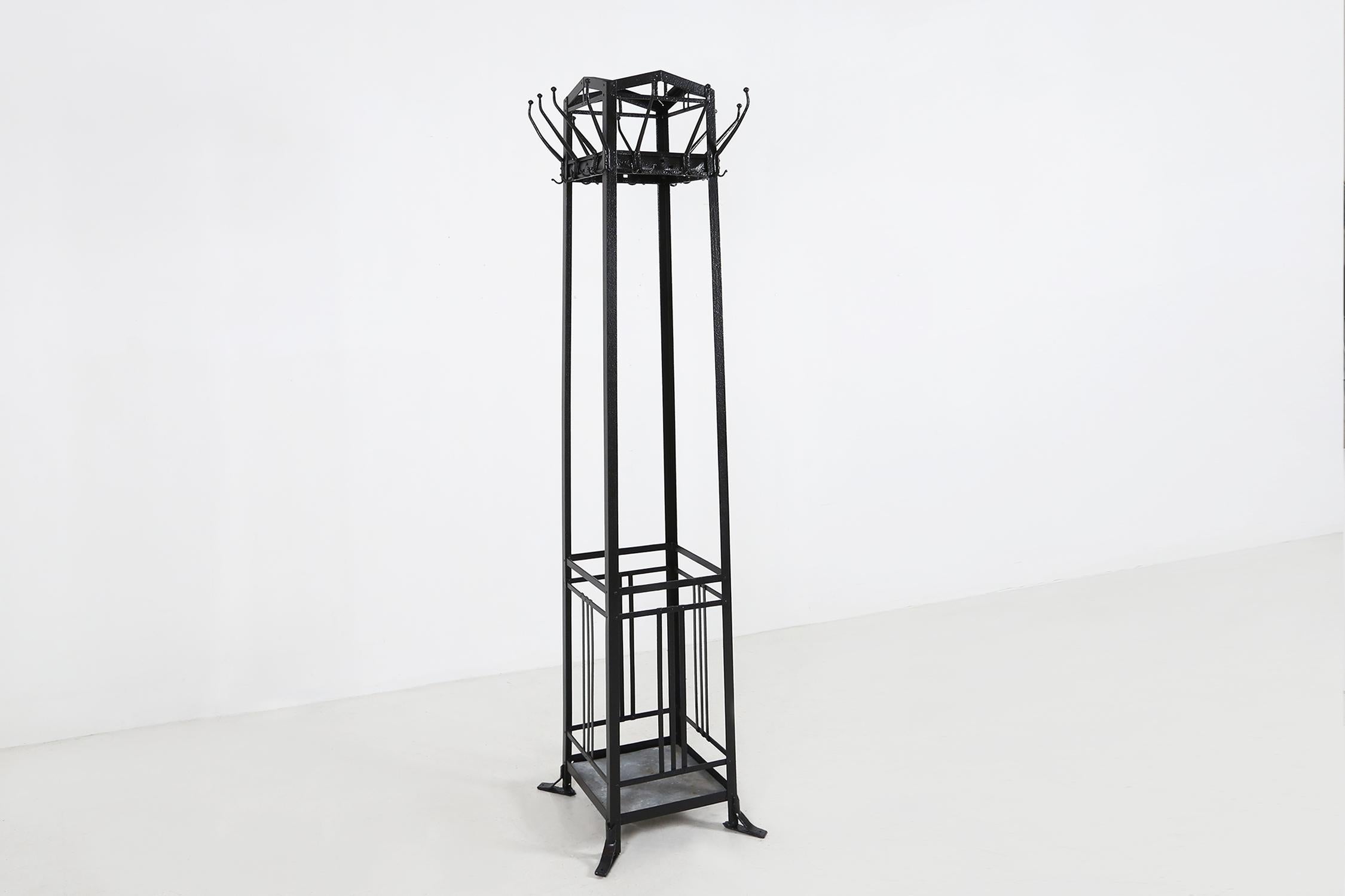 Early 20th Century Coat Rack in the Manner of Belgian Art Deco Designer Gustave Serrurier-Bovy For Sale
