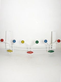 Coat rack in white metal and wood, France, 1970