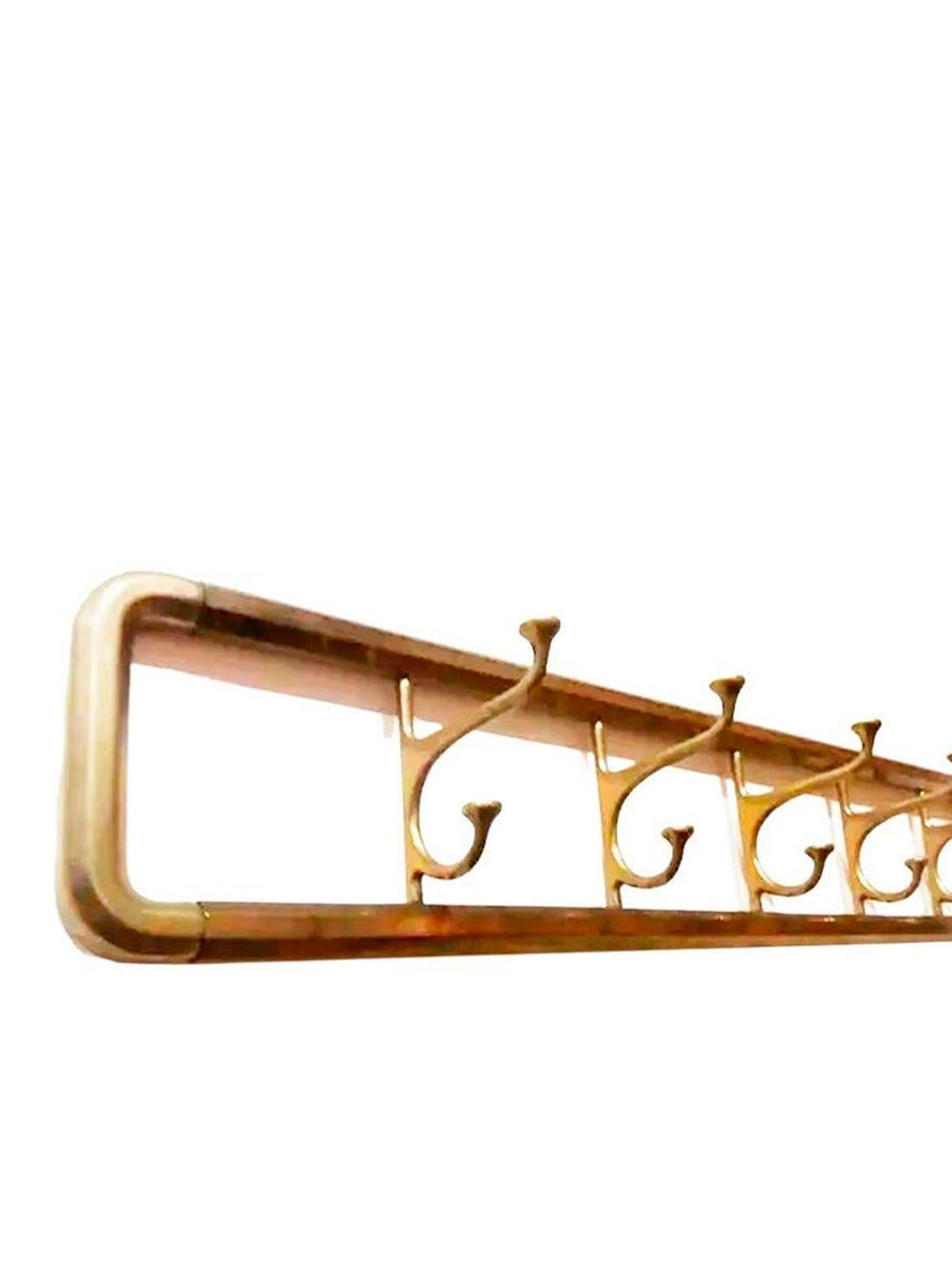 Coat Rack Large  Art Deco Brass or Bronze with Six Folding Hooks, Austria, 1930s In Excellent Condition In Mombuey, Zamora