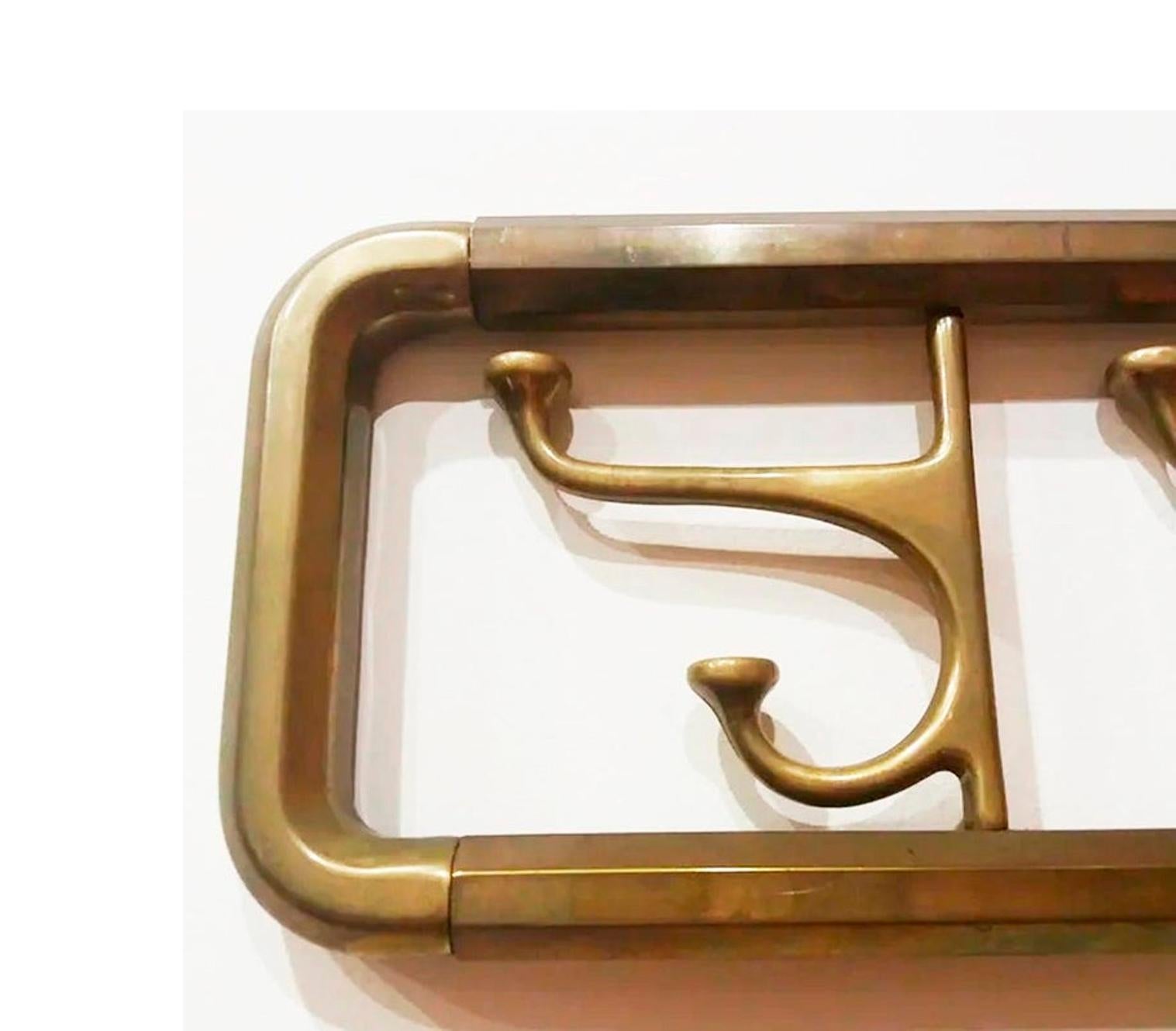 20th Century Coat Rack Large  Art Deco Brass or Bronze with Six Folding Hooks, Austria, 1930s