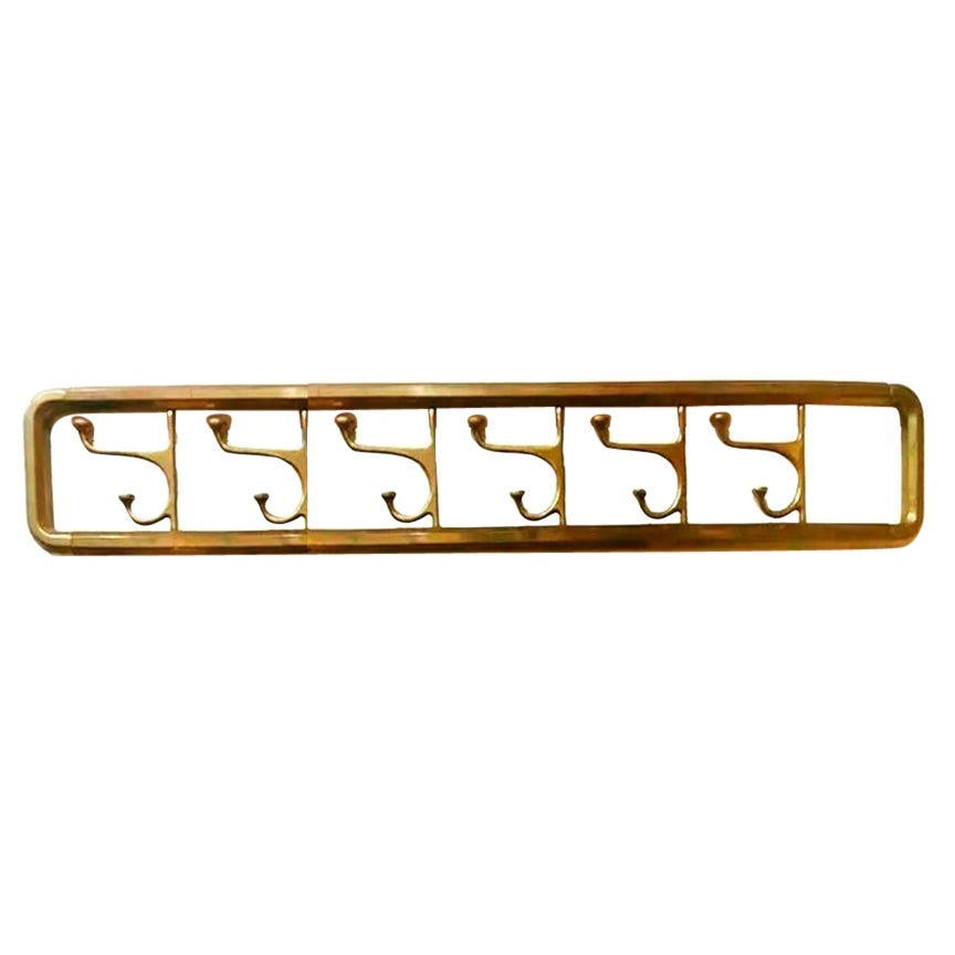 Coat Rack Large  Art Deco Brass or Bronze with Six Folding Hooks, Austria, 1930s