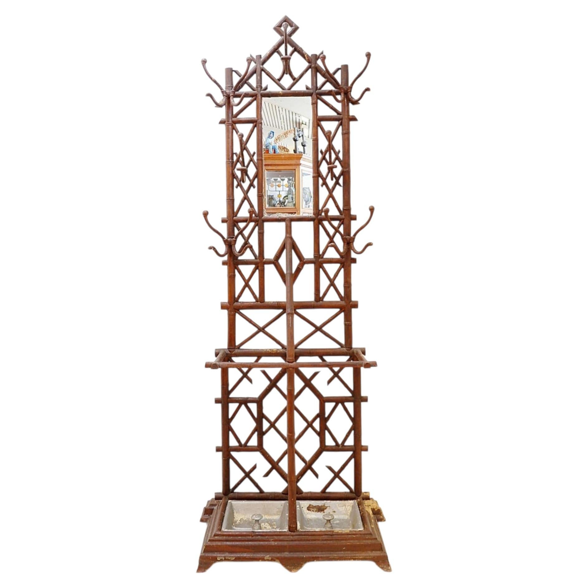 Coat Rack or Hall Tree, 19th Century Regency Patinated Cast Iron Faux Bamboo