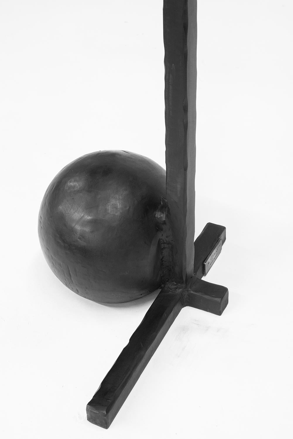 Coat Rack Sculptural Modern Spherical Geometric Handmade Carved Blackened Steel For Sale 3