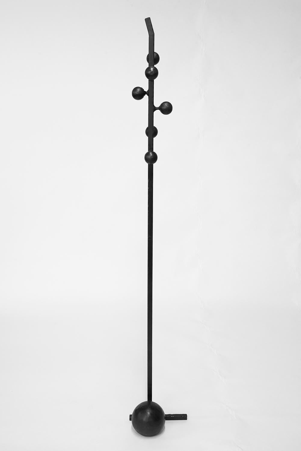 Coat Rack Sculptural Modern Spherical Geometric Handmade Carved Blackened Steel In New Condition For Sale In Bronx, NY