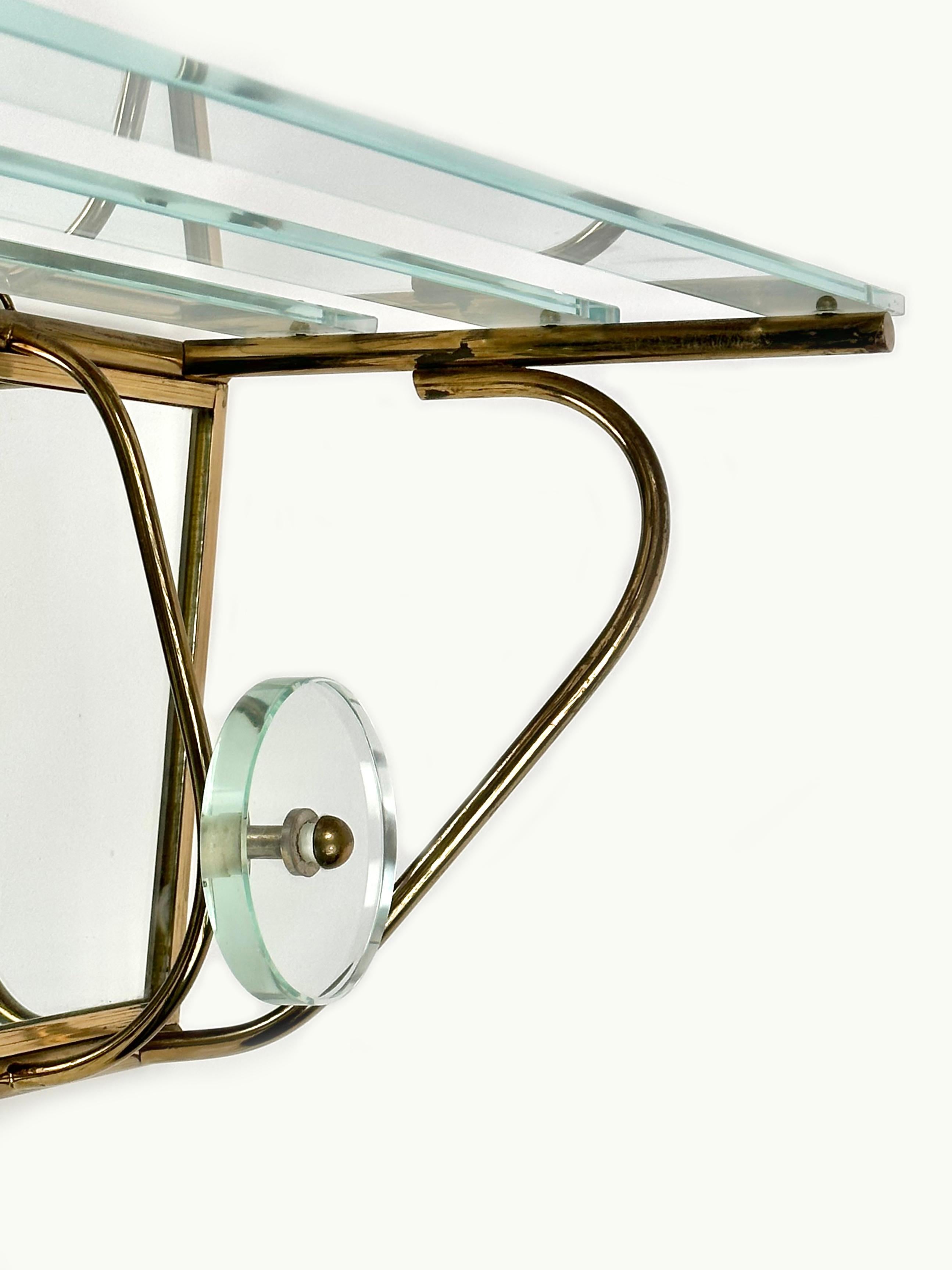 Coat Rack Shelf in Mirror, Brass and Glass Fontana Arte style, Italy 1950s 4