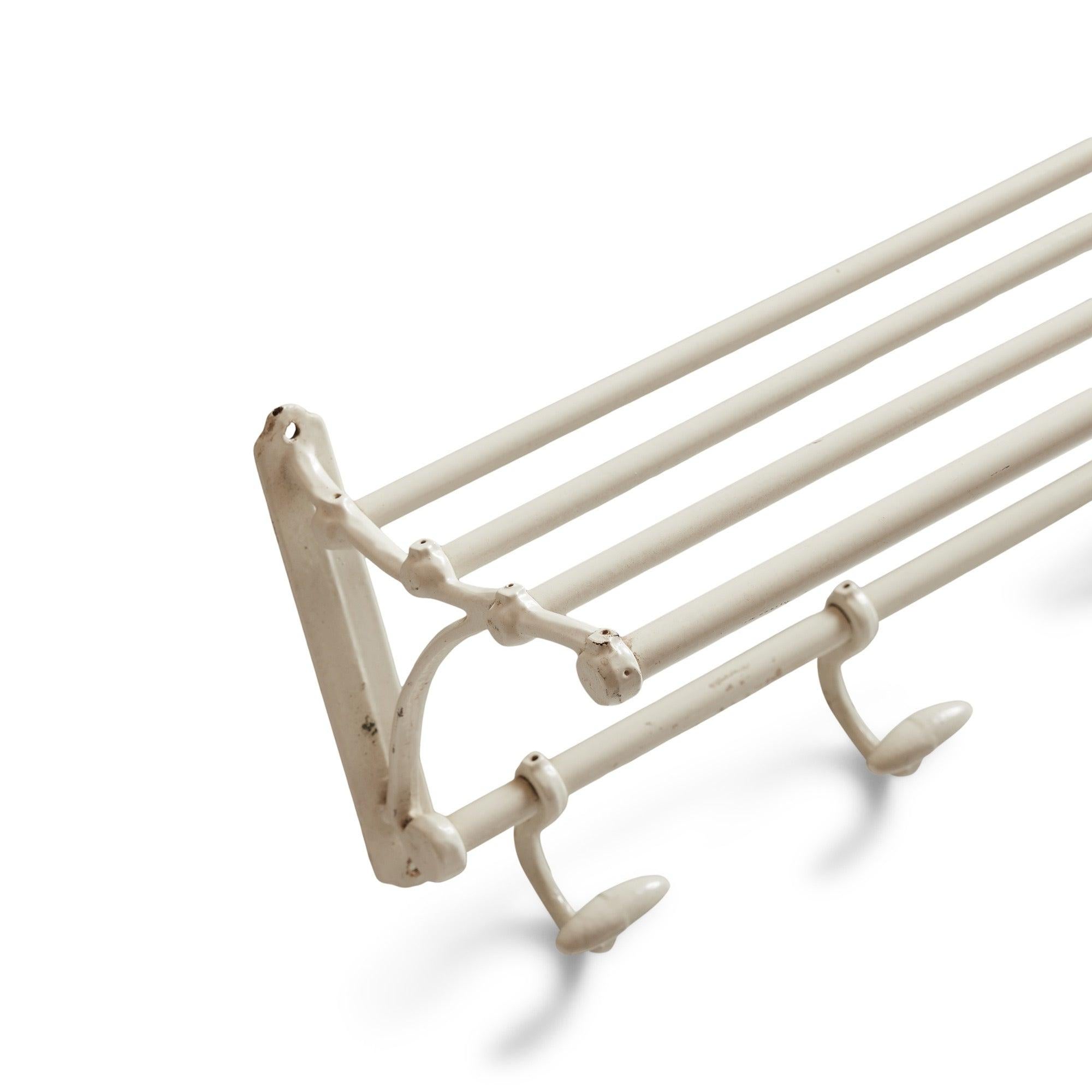 Vintage painted metal coat rack with hat shelf