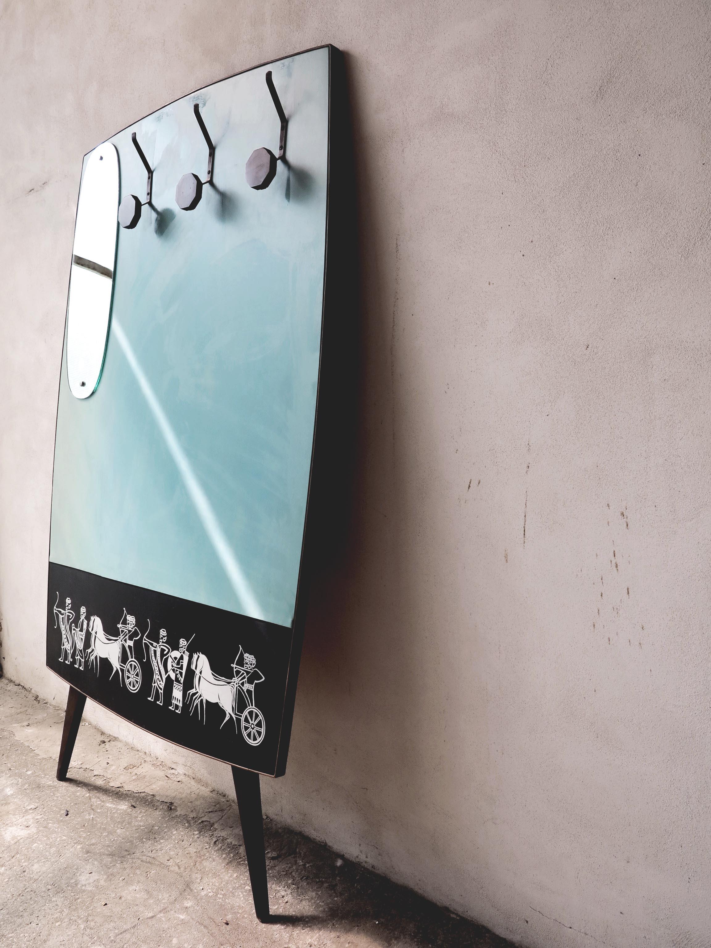 Coat Rack with Mirror and Persian Motif on Original Eco-Friendly Leather, 1950s (Italienisch)