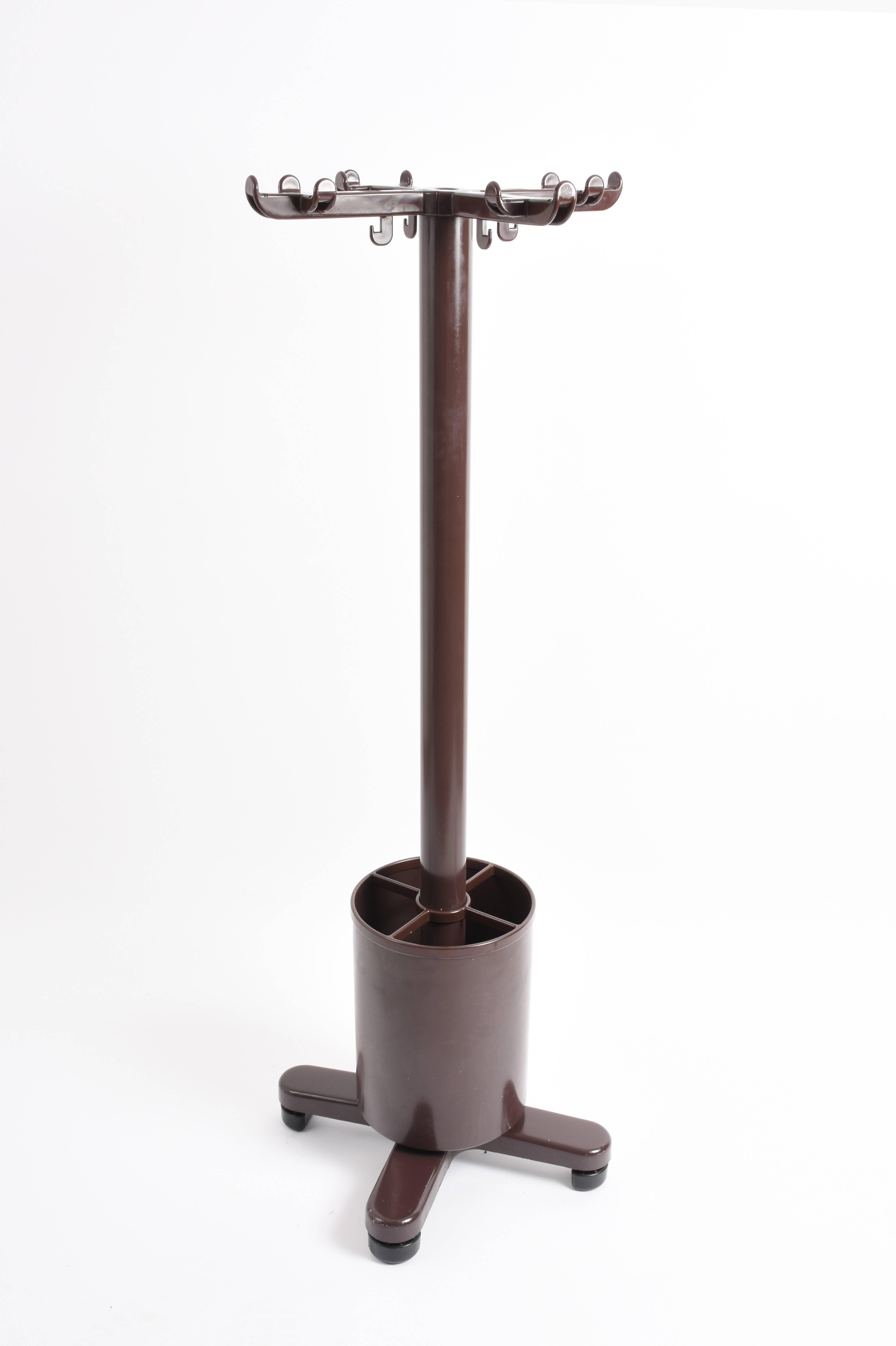 Coat rack / Brown umbrella stand designed by Ettore Sottsass Olivetti Synthesis 45 series, 1972.