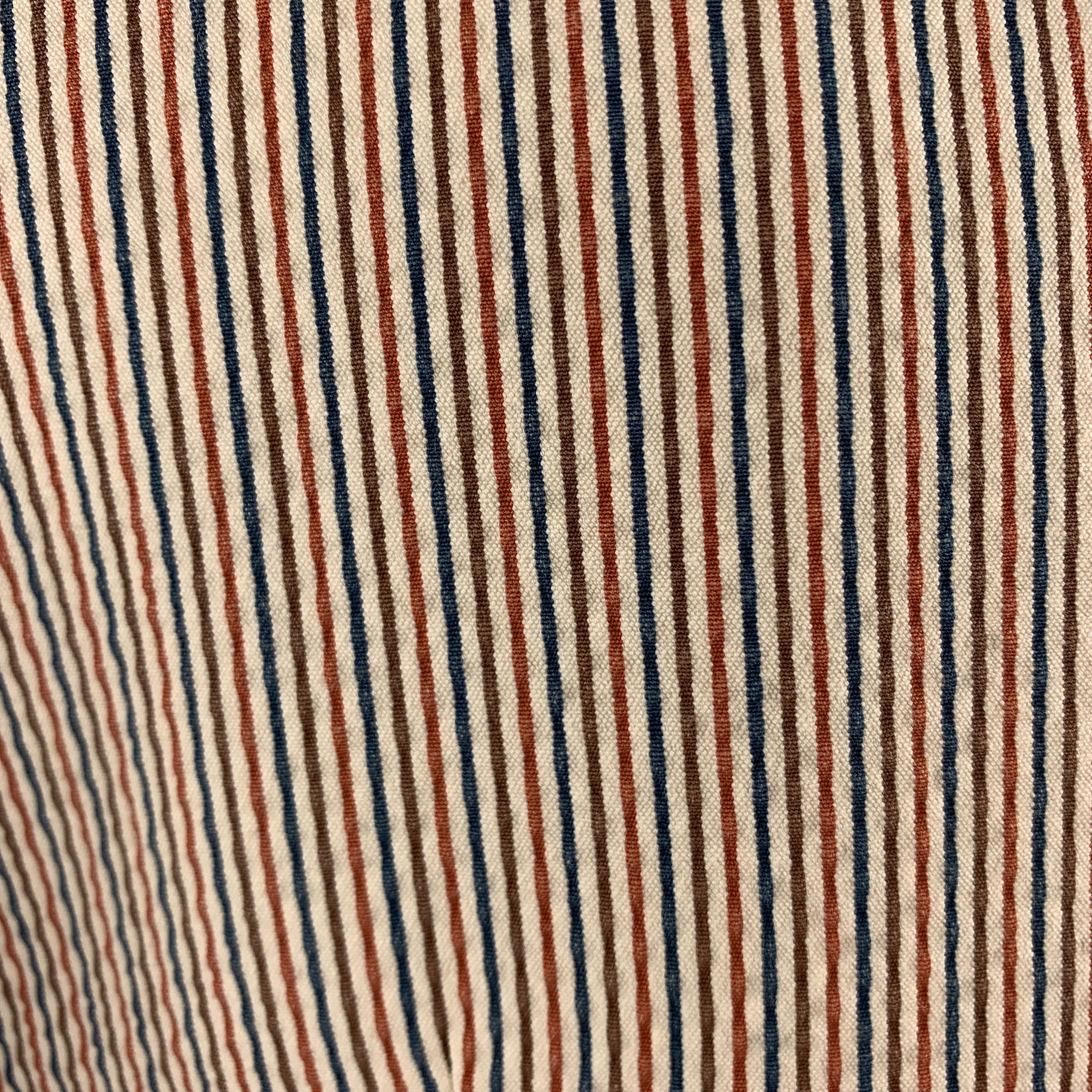 COAT Size 40 Beige & Red Blue Striped Seersucker Notch Lapel Sport Coat In Excellent Condition In San Francisco, CA