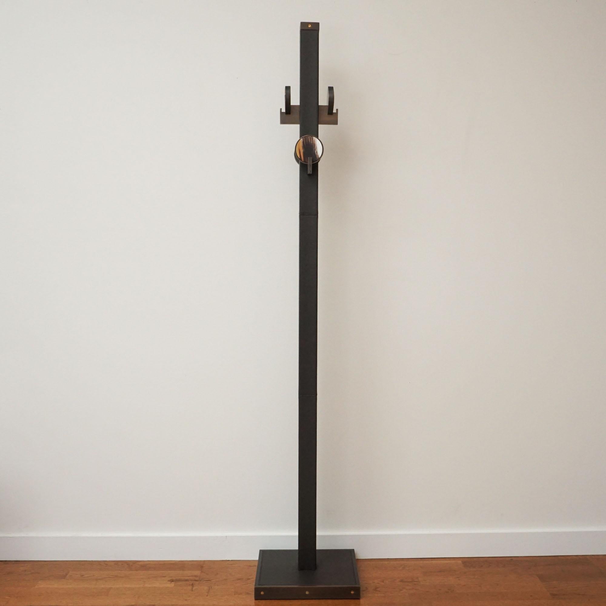Modern Coat Stand in Leather and Horn