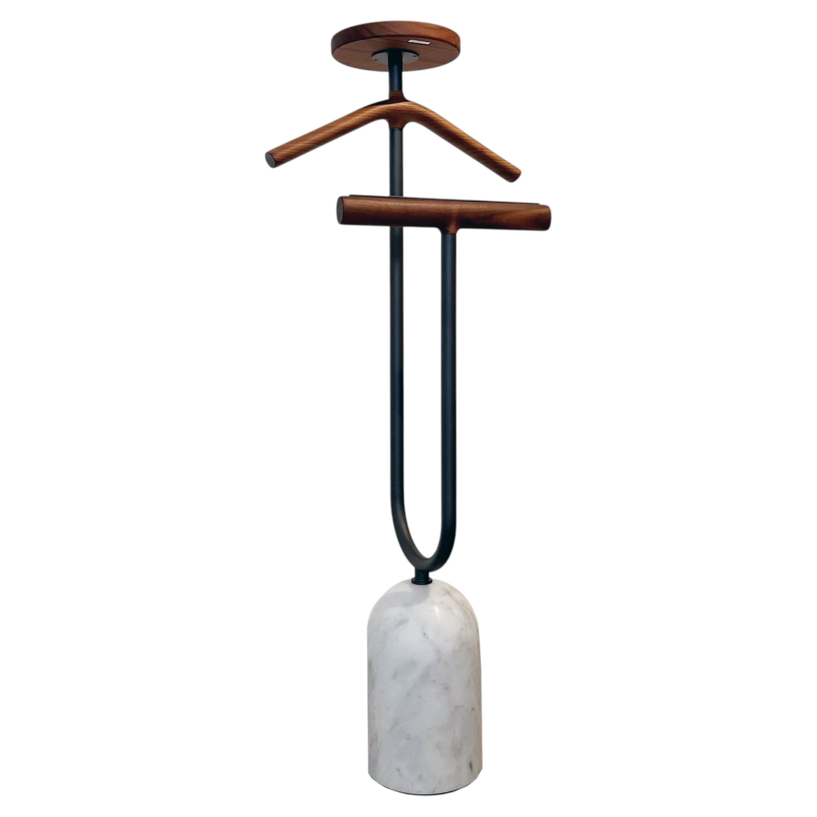 Coat Stand, Sculptural Entryway Design, Canaletto Walnut Wood and Marble, Italy