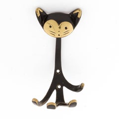Coat Wall Hooks Cat Bull Monkey, Blackened Brass, Walter Bosse, Austria, 1950