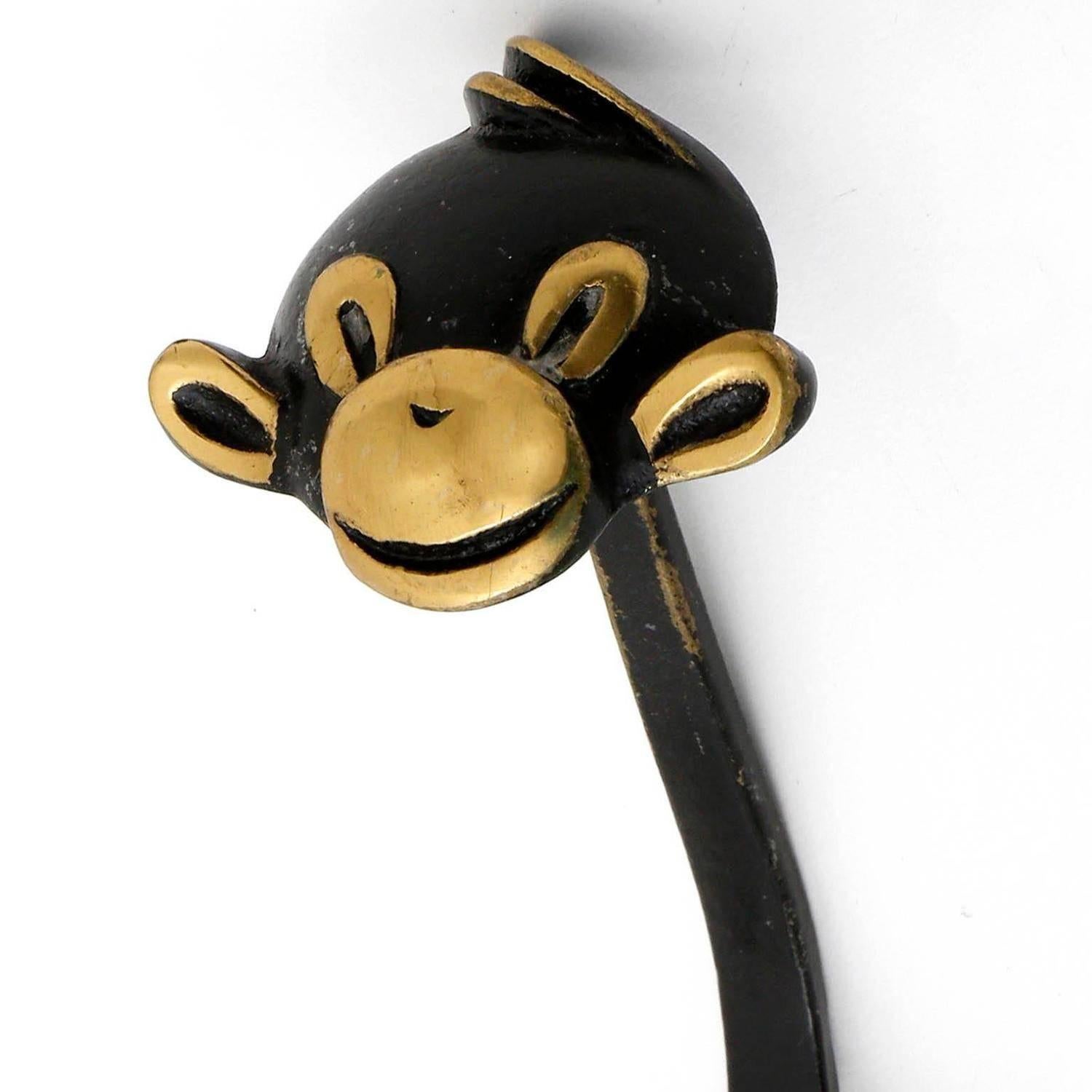 Coat Wall Hooks Cat Bull Monkey, Blackened Brass, Walter Bosse, Austria, 1950 In Good Condition In Hausmannstätten, AT