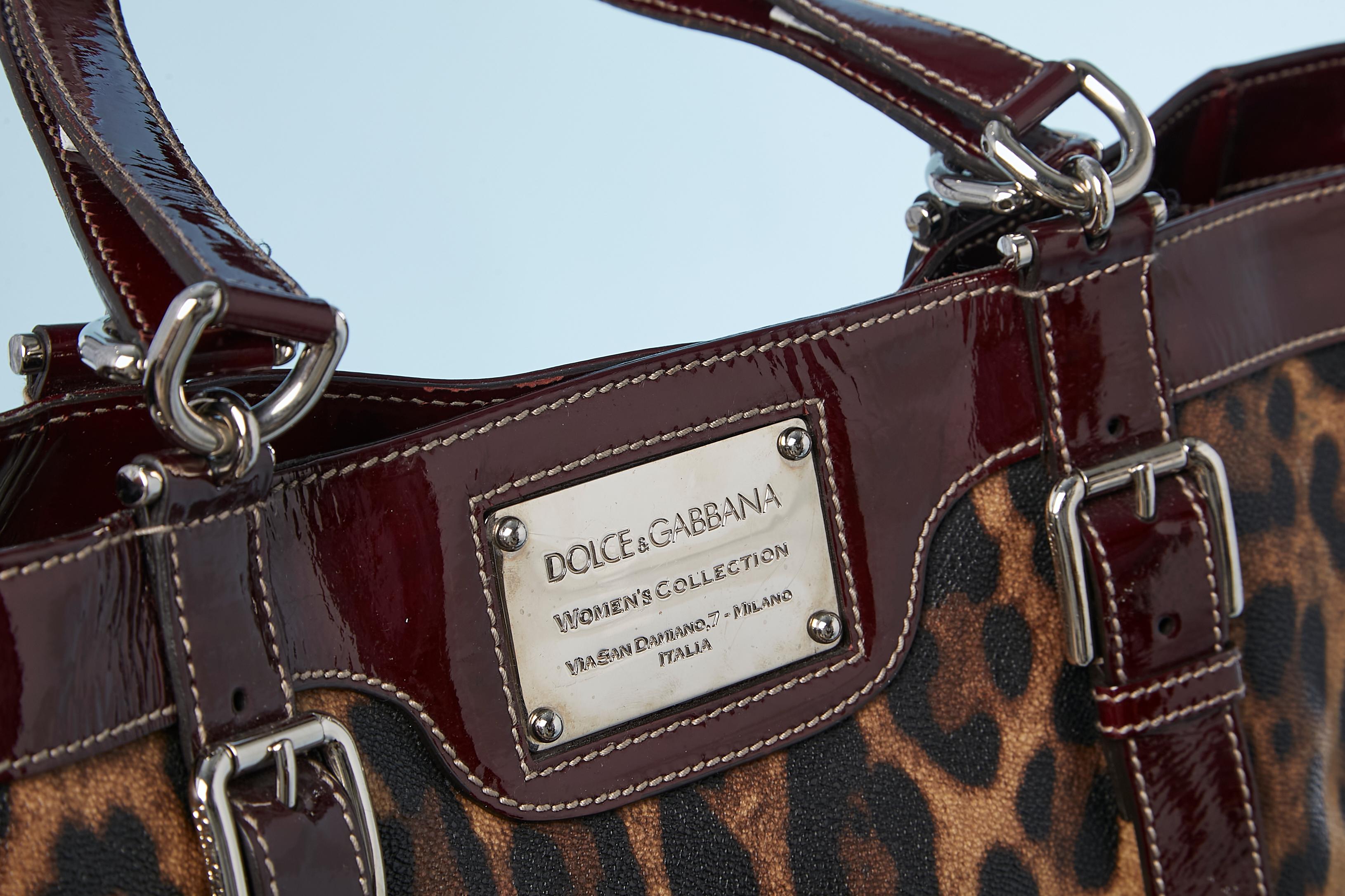 Women's or Men's Coated leopard printed canevas and burgundypatent leather details Dolce Gabbana  For Sale