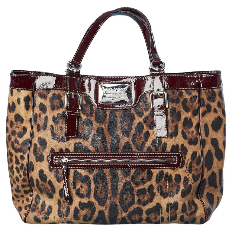 Dolce & Gabbana Brown/Red Leopard Print Coated Canvas and Leather