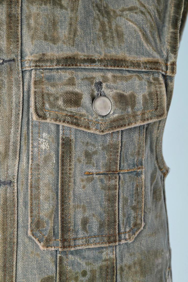 Coated sleeveless denim jacket Dior ( by Hedi Slimane) For Sale at 1stDibs  | hedi slimane denim jacket, dior strip denim, dior vest green