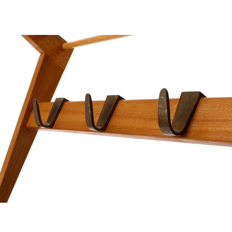 Coatrack Hatrack Coat Hat Rack Wardrobe, Wood Patinated Brass Hooks