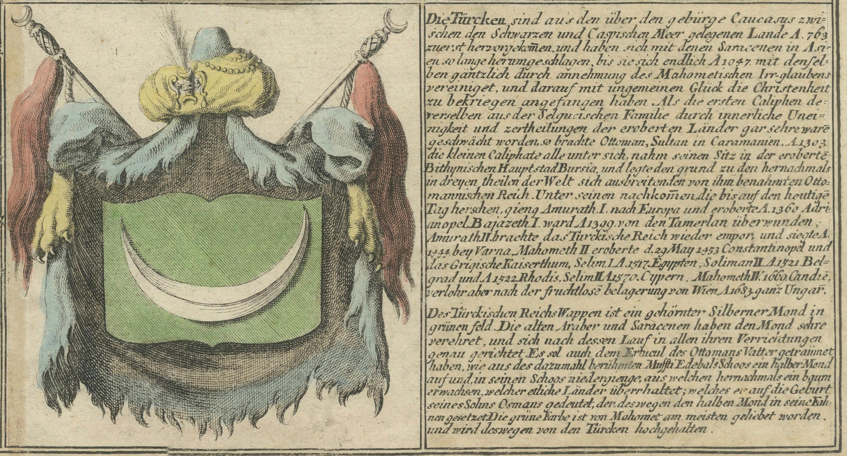 Andere Wappen-Charte: Coats of Arms of the European Empires and Kingdoms with Historical Annotations, 1718

Detailed description:  This beautifully hand-colored copper engraving, printed in Nuremberg in 1718 by Johann Ernst Adelbulner, presents the