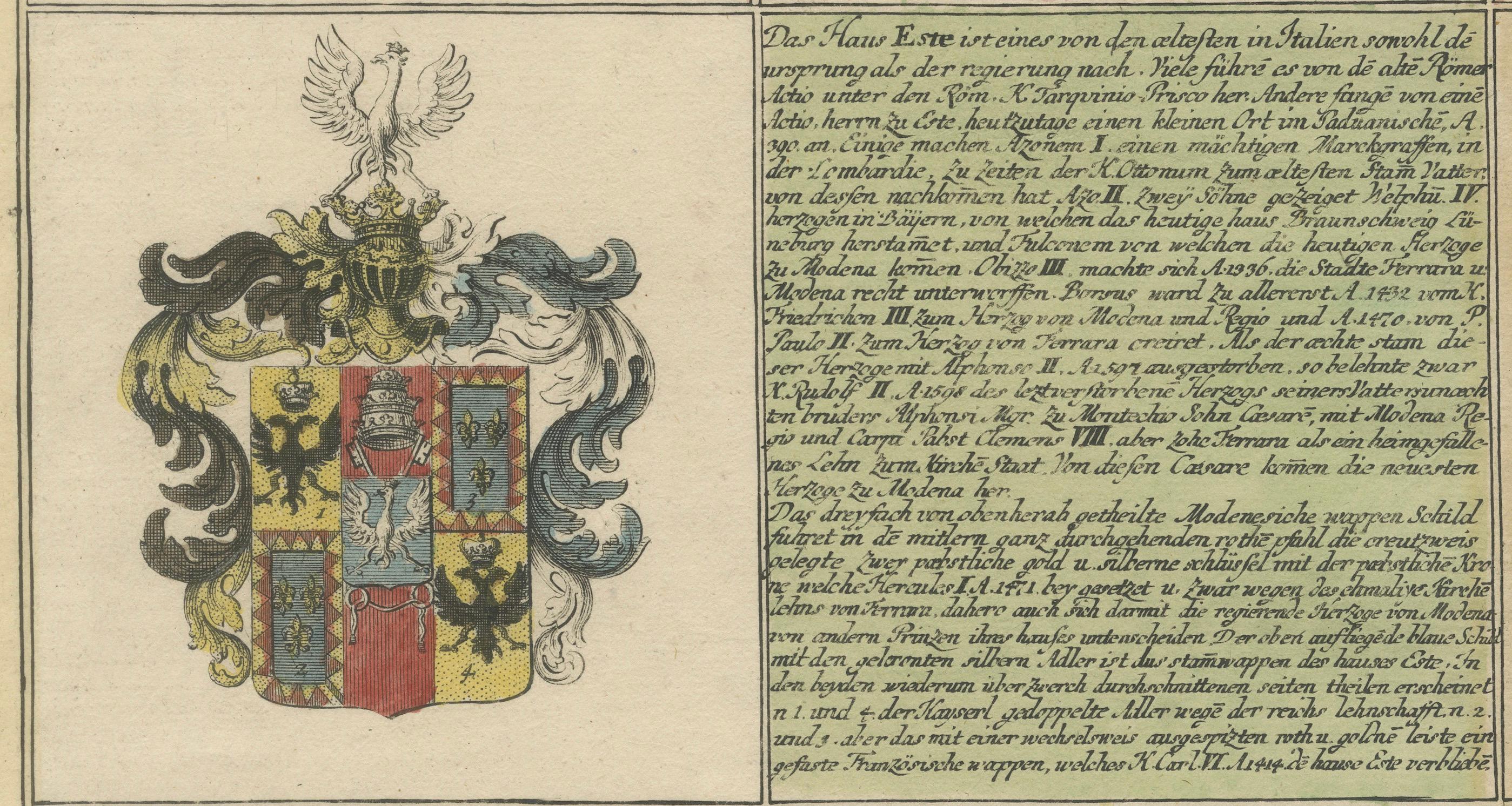 Paper Coats of Arms of the Prominent Italian Royal and Ducal Houses, 1718 For Sale