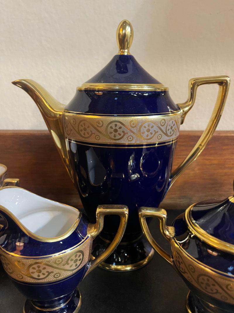 Porcelain Cobalt and gold Bavaria Waldershof porcelain tea service, Germany