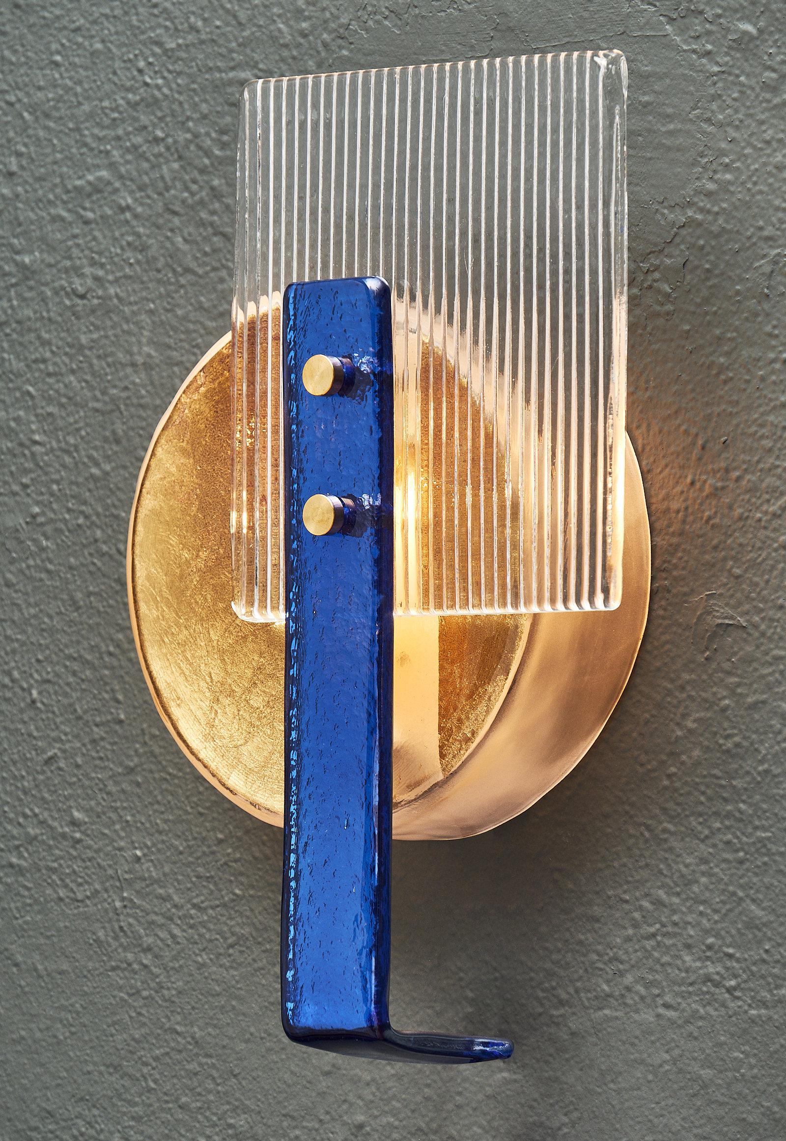 Wandleuchter aus kobaltfarbenem und goldenem Muranoglas (Moderne) im Angebot