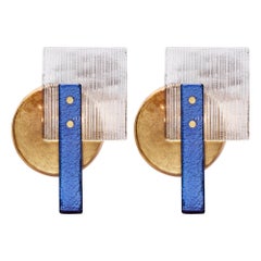 Cobalt and Gold Murano Glass Sconces