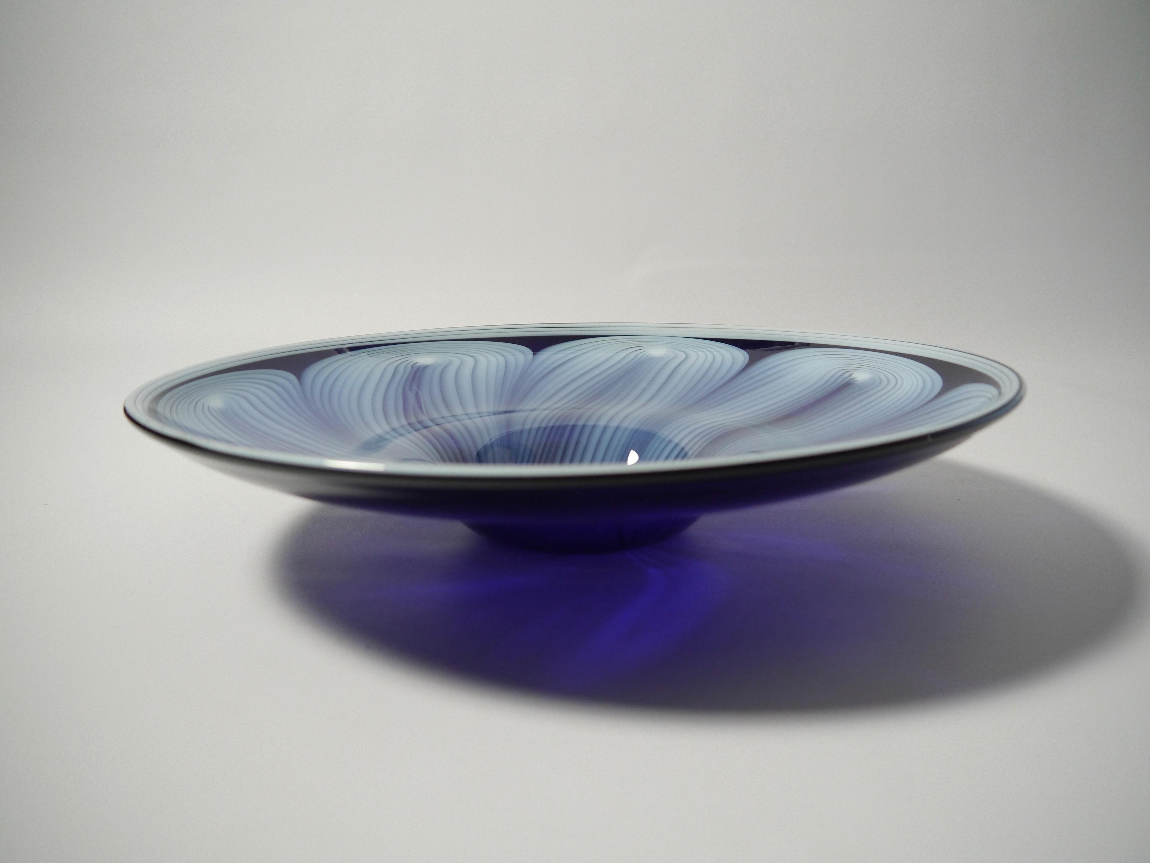 Cobalt / baby blue Scandinavian Modern glass bowl.