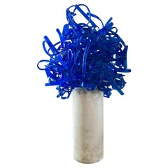 Vintage Cobalt Blue Abstract Acrylic + Marble Sculpture