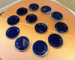 Cobalt Blue and 18-Karat Gold Rimmed Glass Salad/Dessert Plates, Set of 12