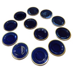 Cobalt Blue and 18-Karat Gold Rimmed Glass Salad/Dessert Plates, Set of 12