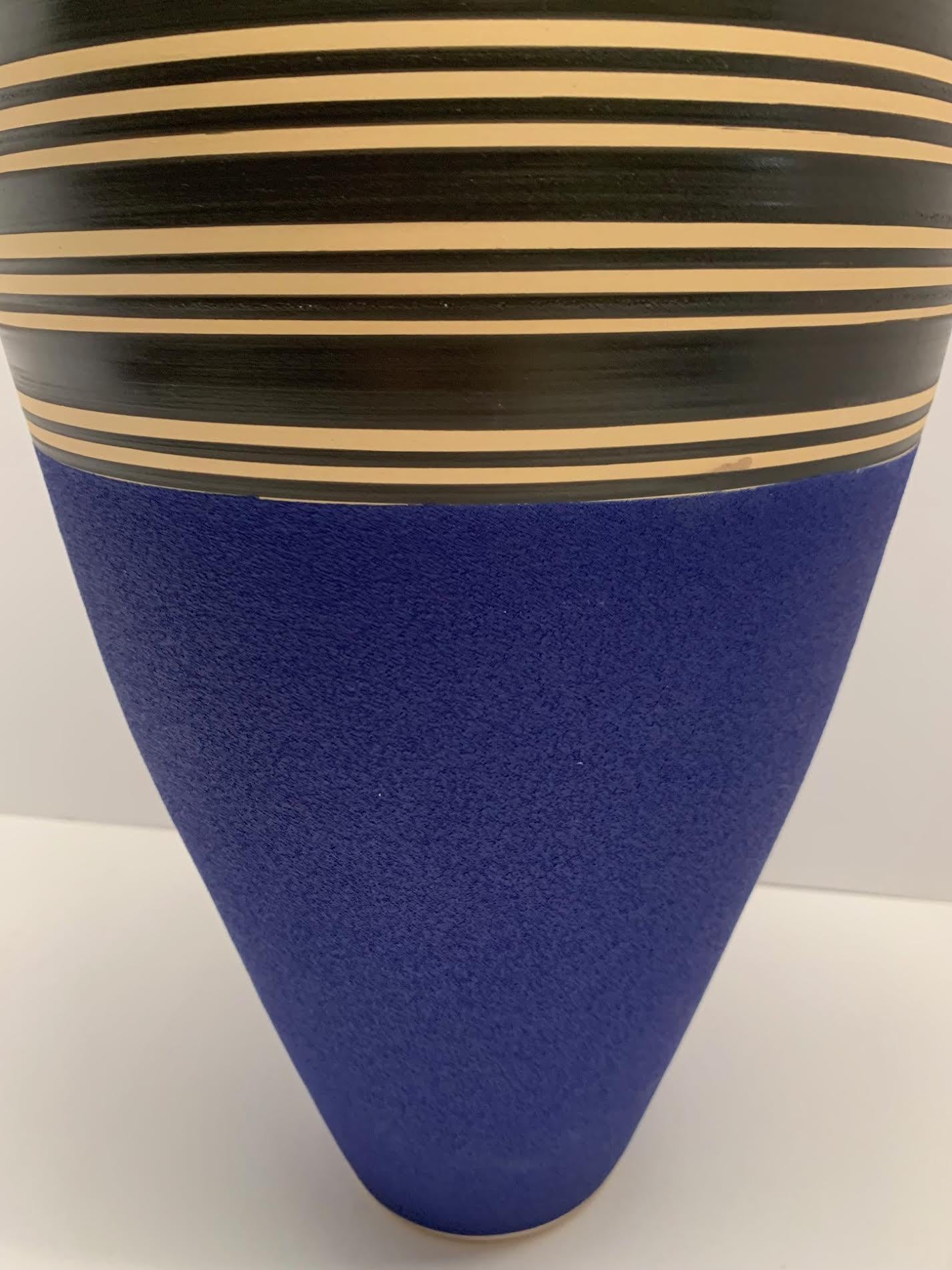 Turkish Cobalt Blue and Black and White Stripe Vase, Turkey, Contemporary For Sale