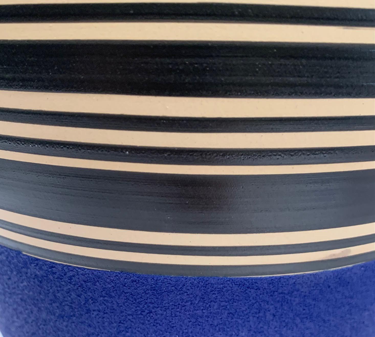 Cobalt Blue and Black and White Stripe Vase, Turkey, Contemporary In New Condition For Sale In New York, NY