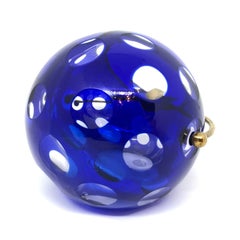 Cobalt Blue and Brass Crystal Glass Ball Ash Tray, German, 1950s