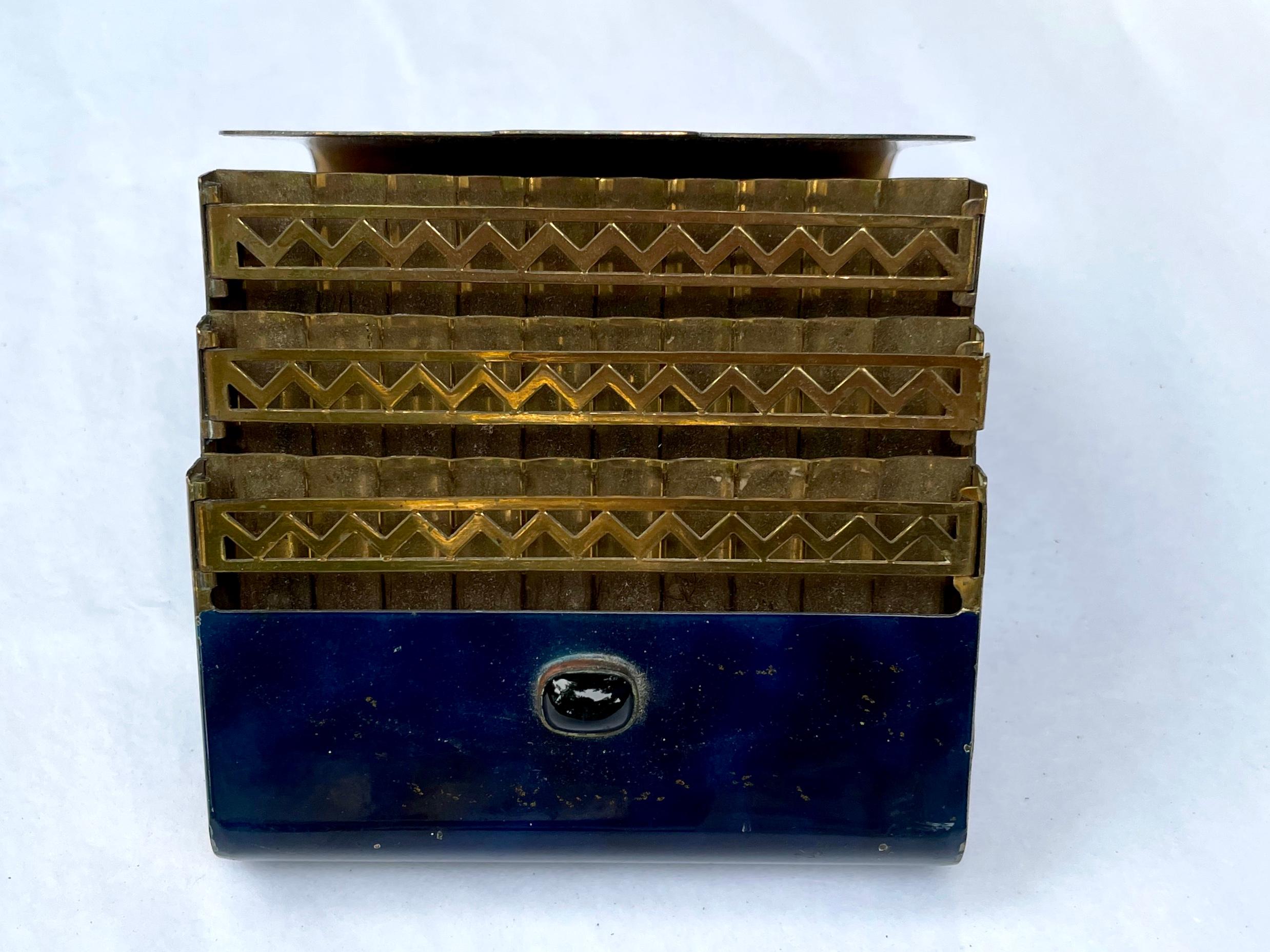 Enameled Cobalt Blue and Gold Forties Cigarette Case Card Holder