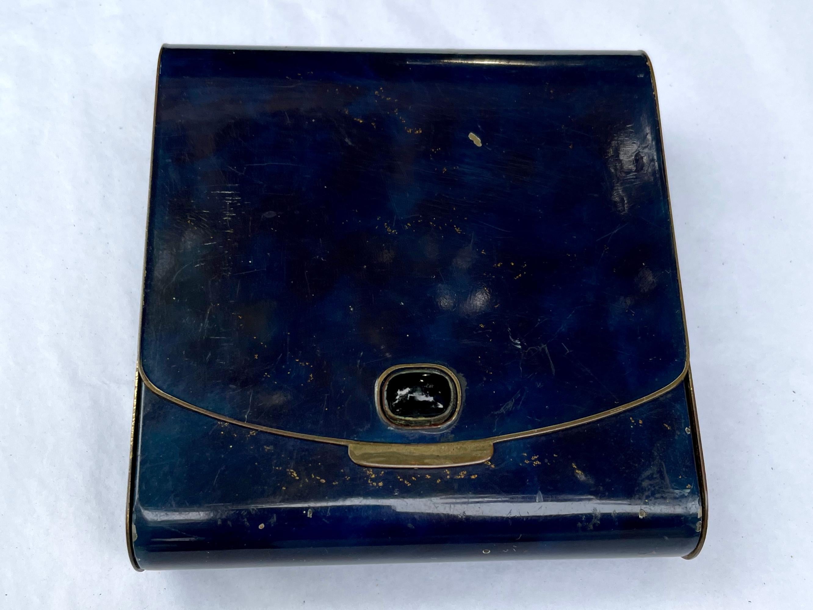 Metal Cobalt Blue and Gold Forties Cigarette Case Card Holder