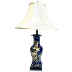 Cobalt Blue and Gold Japanese Design Porcelain Lamp