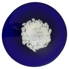 Cobalt Blue and White Studio Art Glass Charger Centerpiece, Signed “Petr 2002”