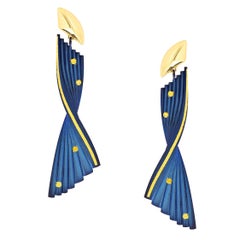 Cobalt Blue and Yellow Diamond Drop Earrings by Zoltan David