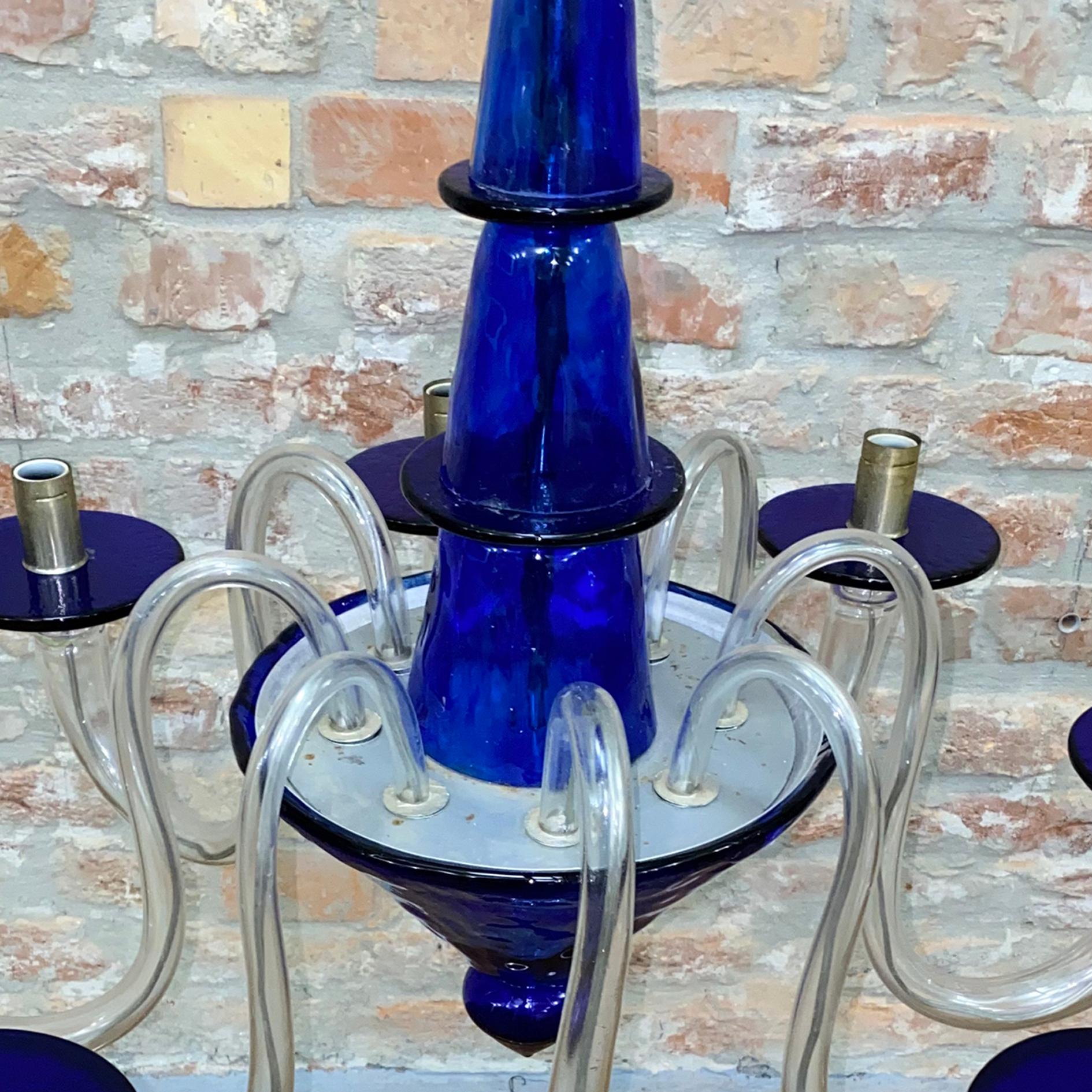 Cobalt Blue Art Deco Style Murano 8-Arm Chandelier by La Murrina, Italy, 1980s For Sale 4