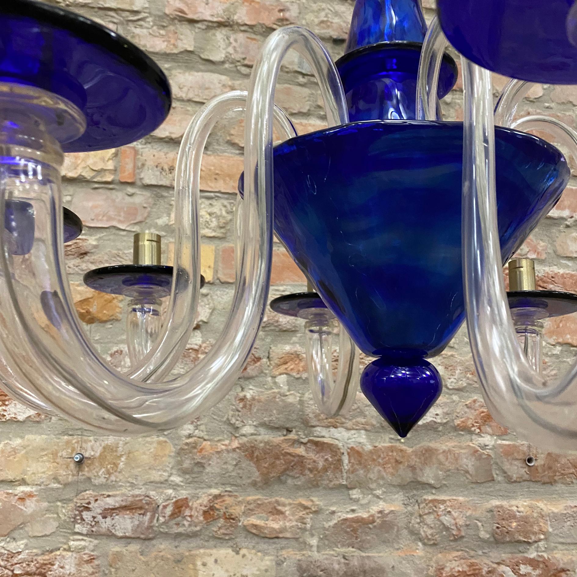 Cobalt Blue Art Deco Style Murano 8-Arm Chandelier by La Murrina, Italy, 1980s For Sale 6