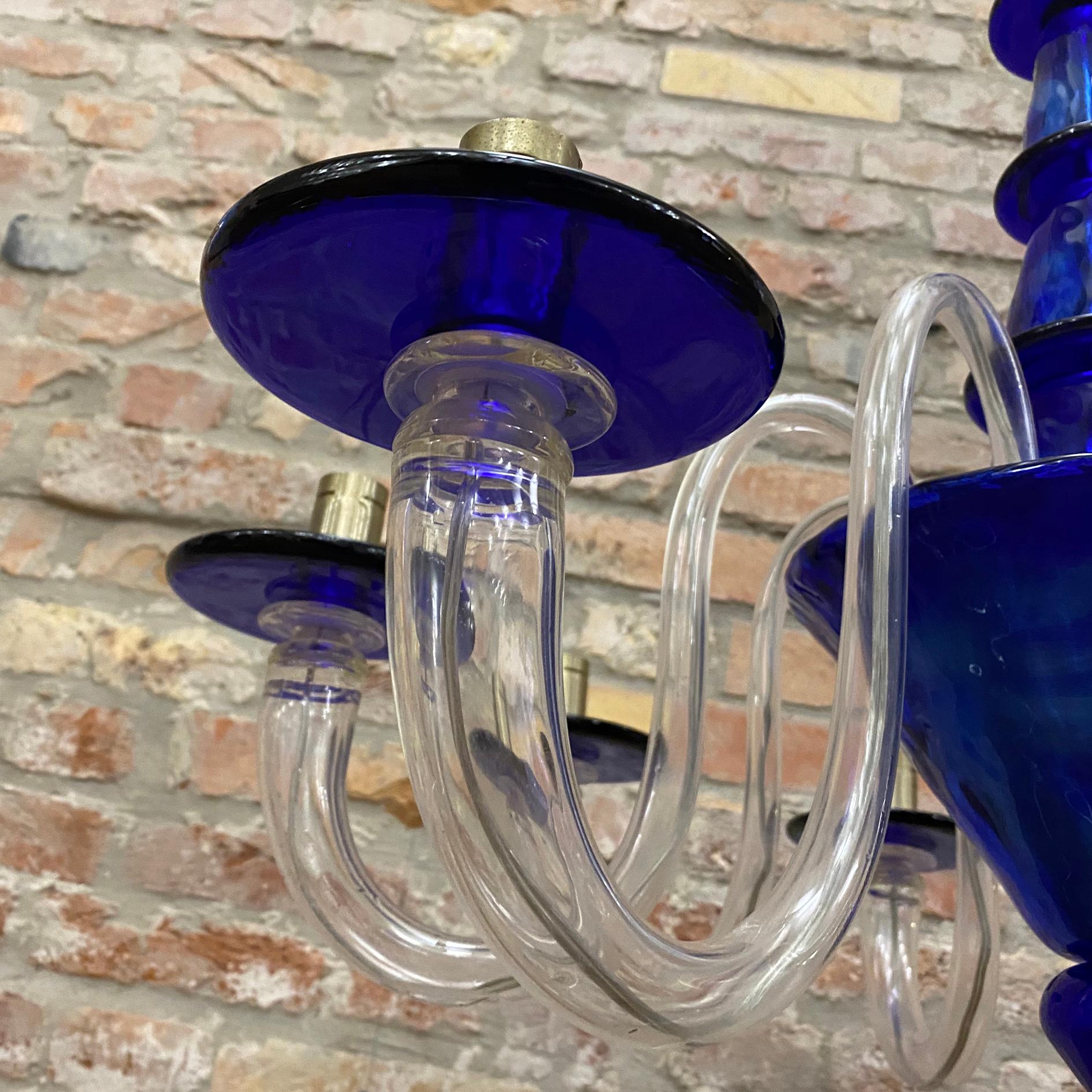 Cobalt Blue Art Deco Style Murano 8-Arm Chandelier by La Murrina, Italy, 1980s For Sale 8