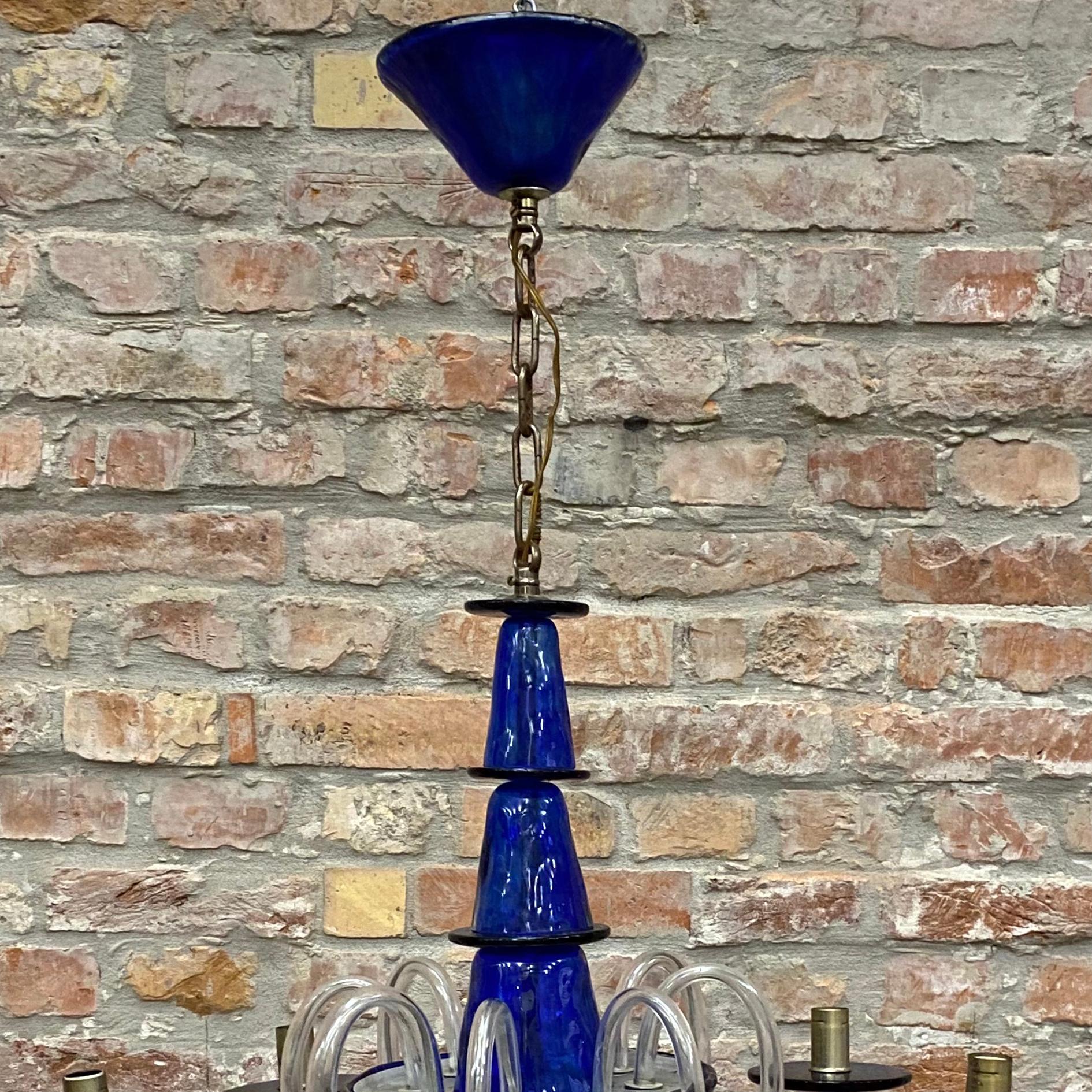 Cobalt Blue Art Deco Style Murano 8-Arm Chandelier by La Murrina, Italy, 1980s For Sale 10