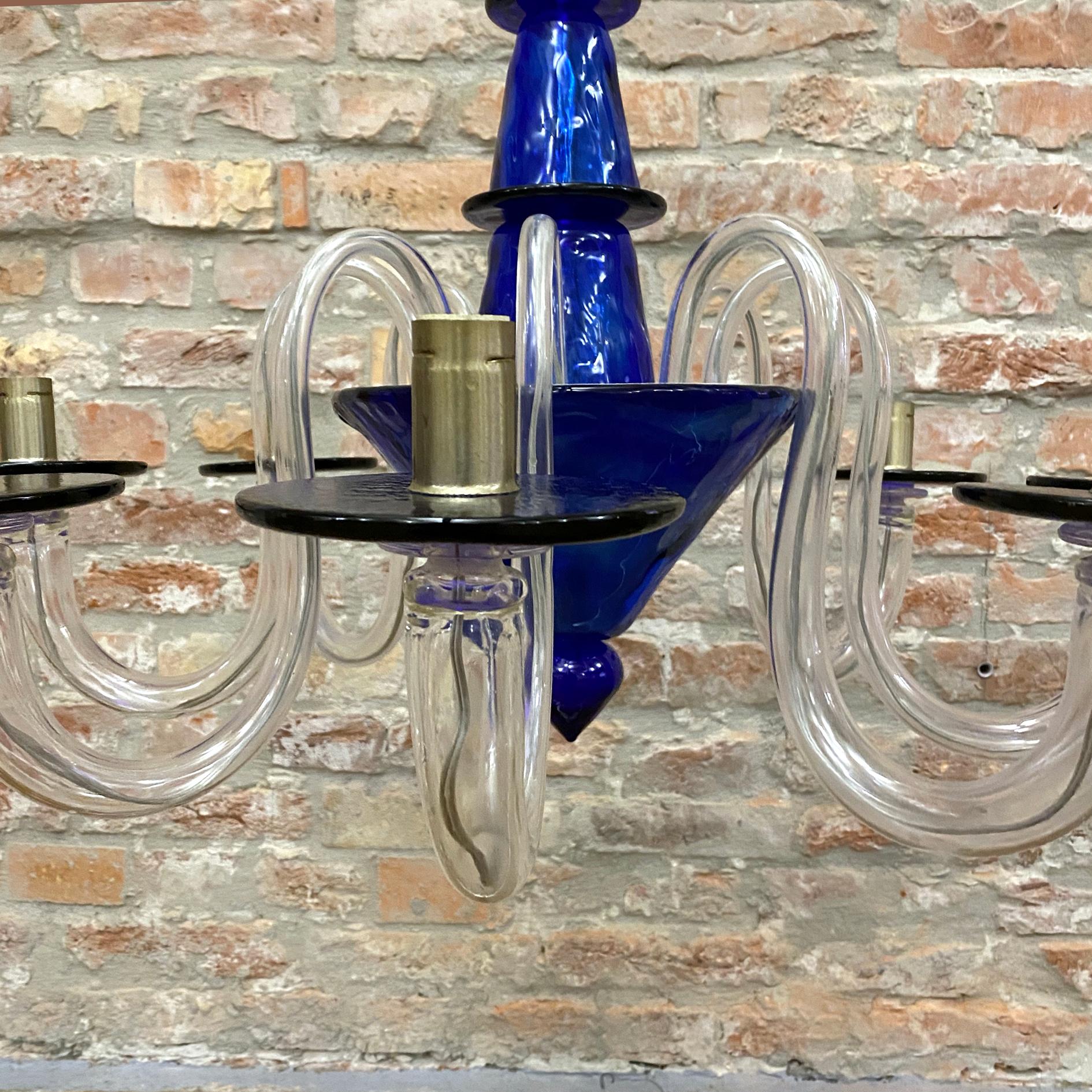 Cobalt Blue Art Deco Style Murano 8-Arm Chandelier by La Murrina, Italy, 1980s For Sale 1