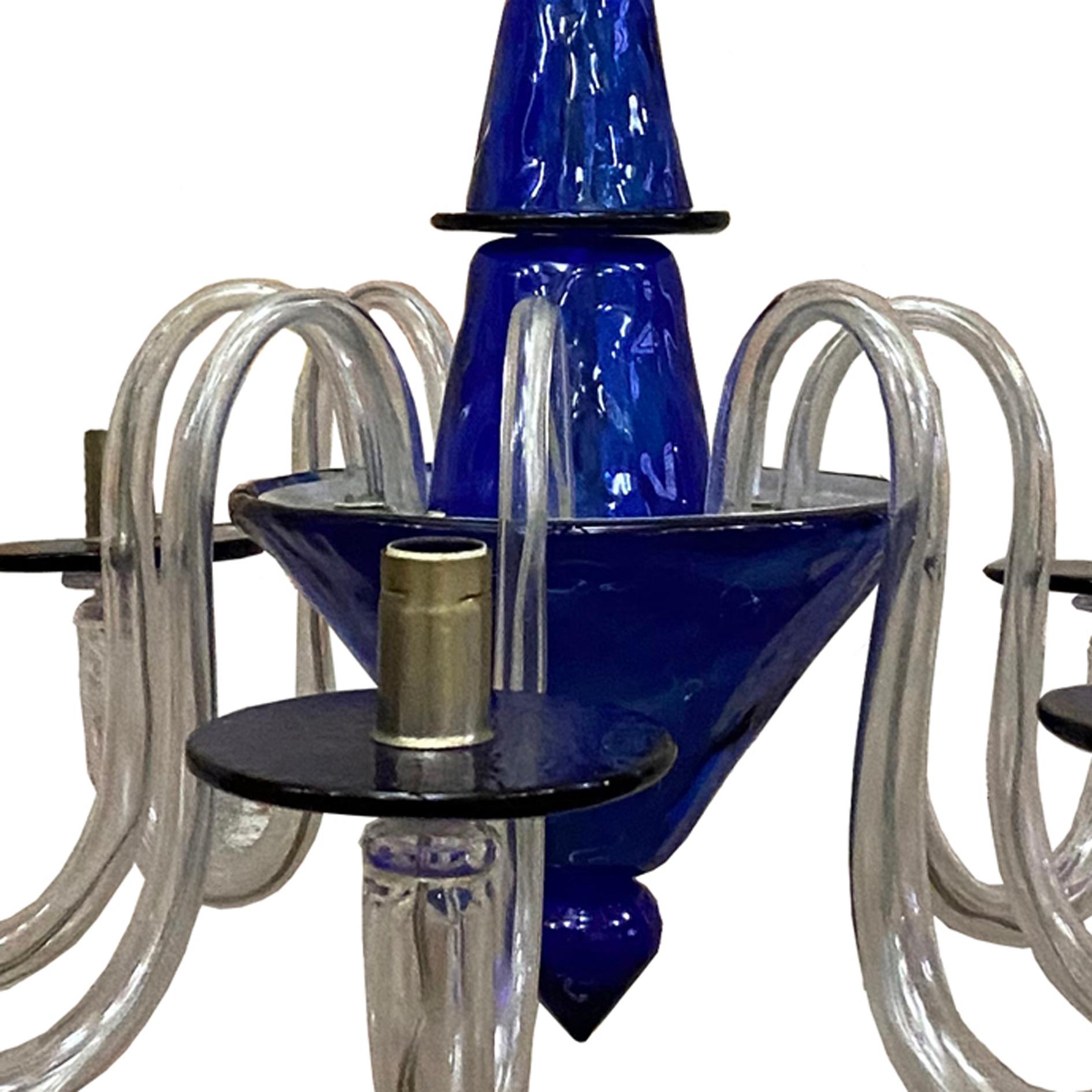 Cobalt Blue Art Deco Style Murano 8-Arm Chandelier by La Murrina, Italy, 1980s For Sale 2