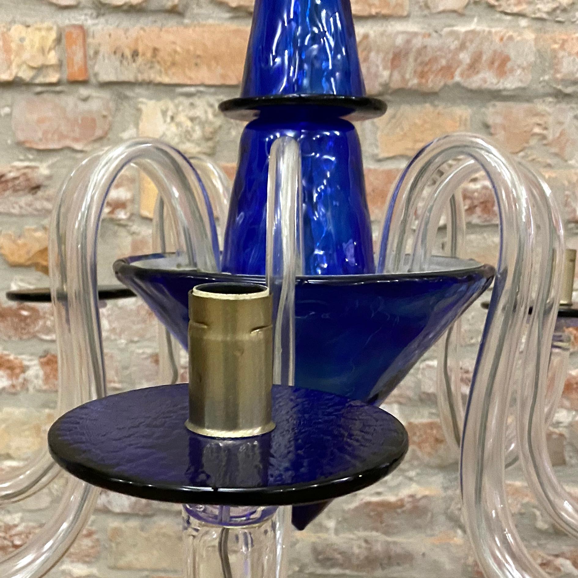 Cobalt Blue Art Deco Style Murano 8-Arm Chandelier by La Murrina, Italy, 1980s For Sale 3