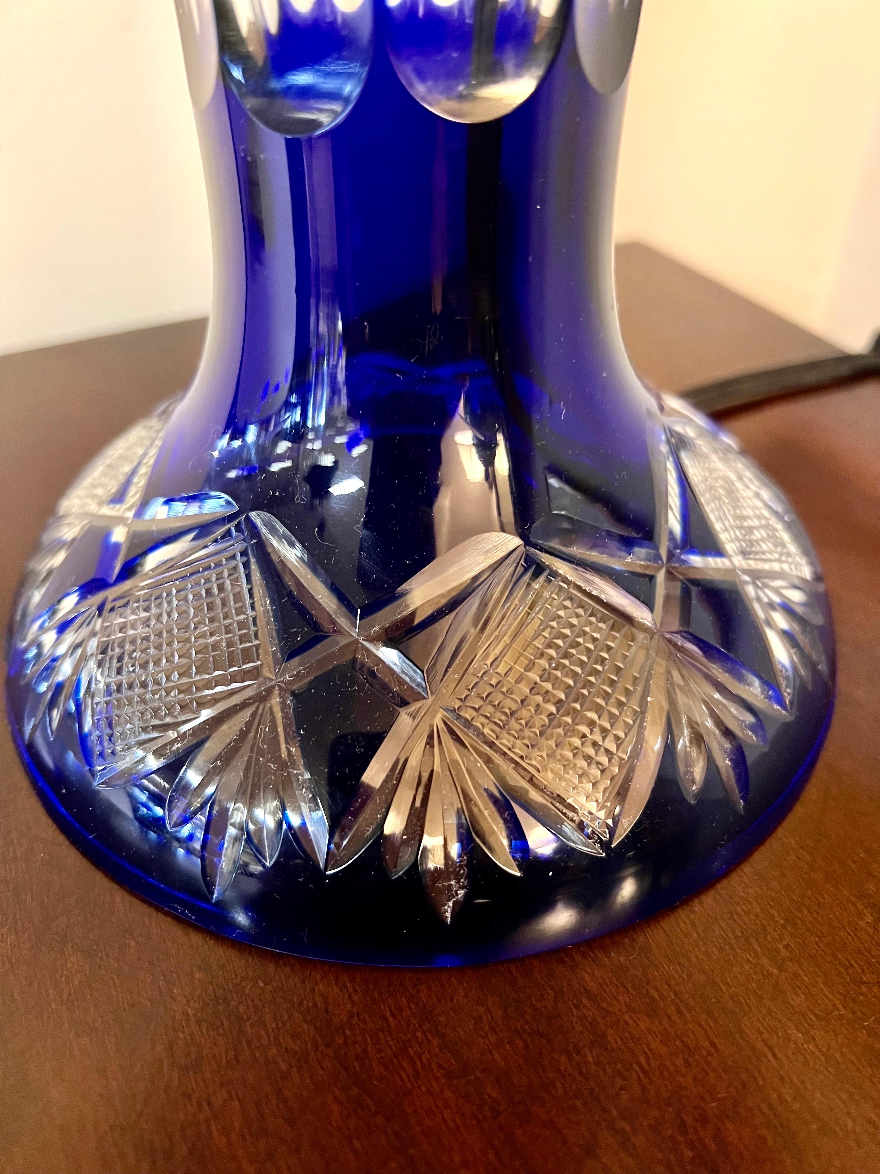 Cobalt Blue Bohemian Glass Mushroom Lamp In Good Condition In West Hartford, CT