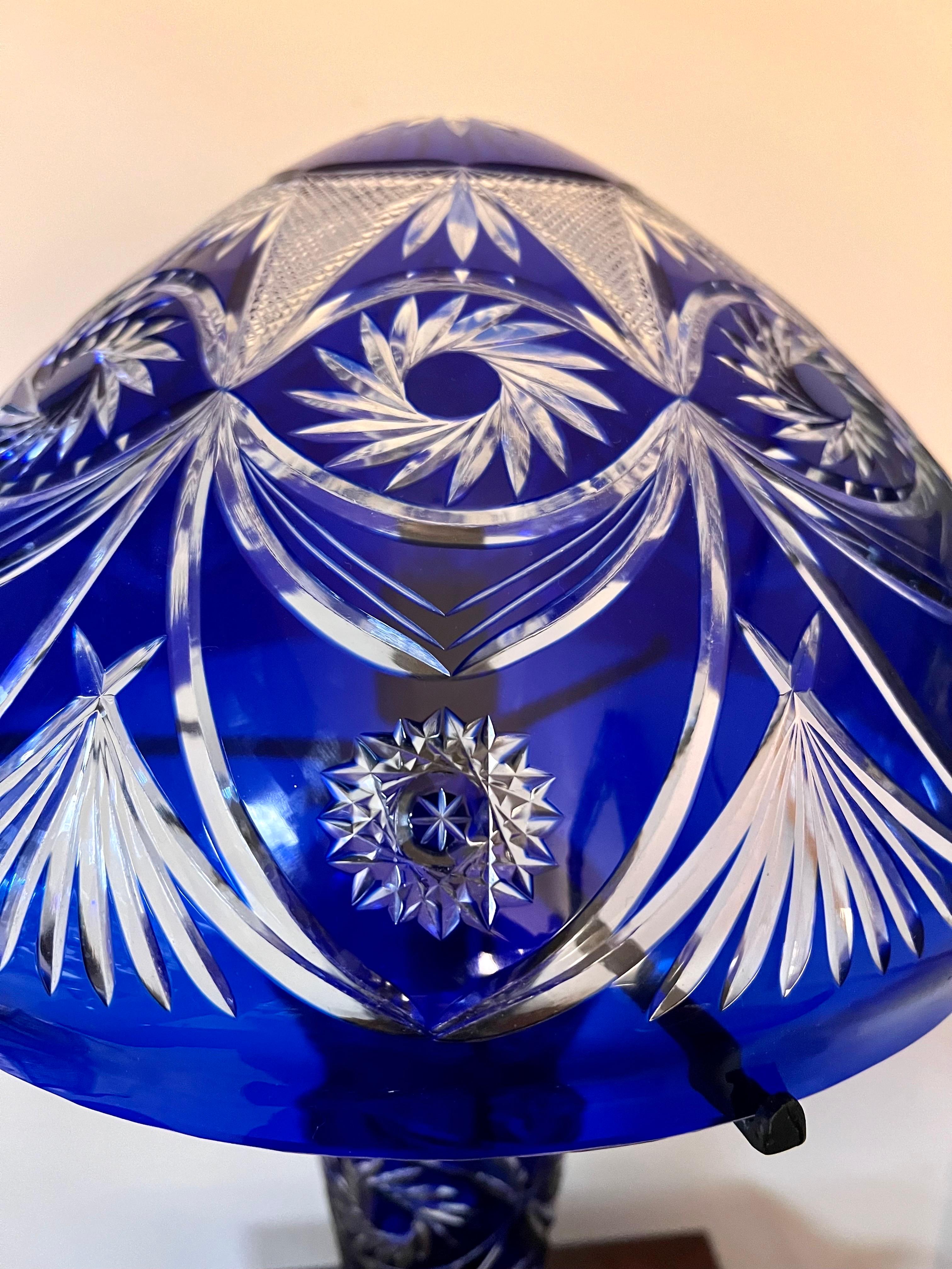 20th Century Cobalt Blue Bohemian Glass Mushroom Lamp